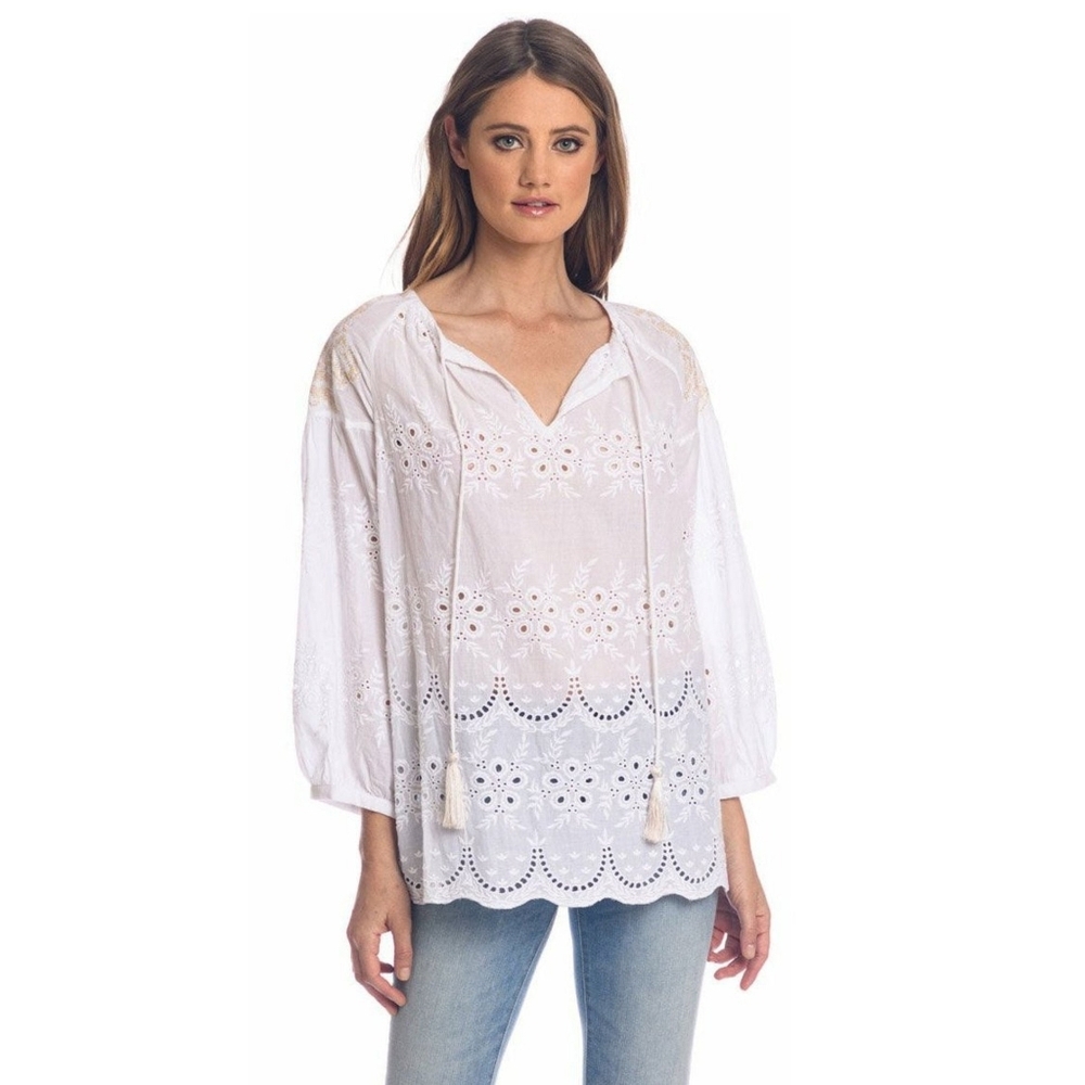 Madewell Tie front Cotton Eyelet Top In White Size Medium